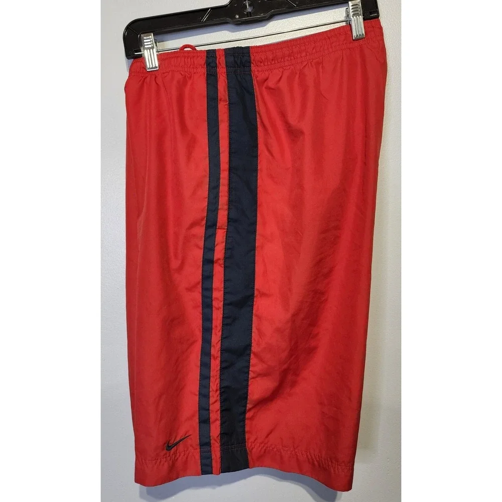 Nike Swim Trunks Men Large Red Pockets Boardshorts Mesh Lined Embroidered Swoosh